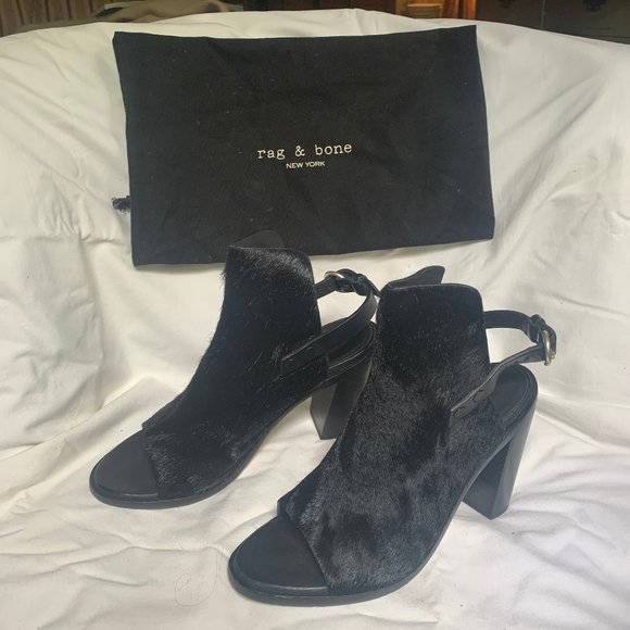 Rag & Bone Wyatt Black Leather Sandal Peep Toe - Picture 1 of 5